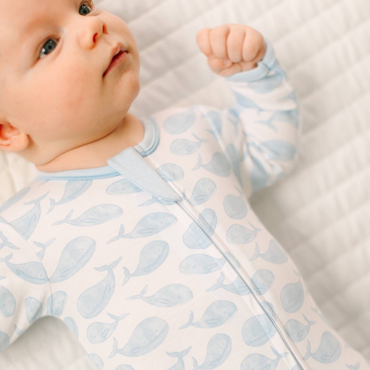 Azure Whales Print Zip Footie - Light Blue Magnolia Baby