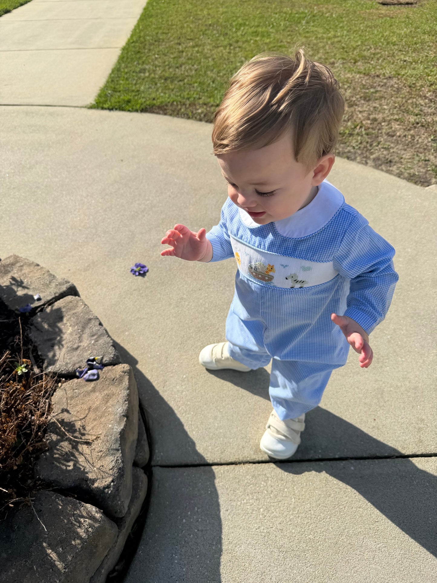 Noah’s Ark Smocked Long Sleeve Romper Petit Ami & Zubels