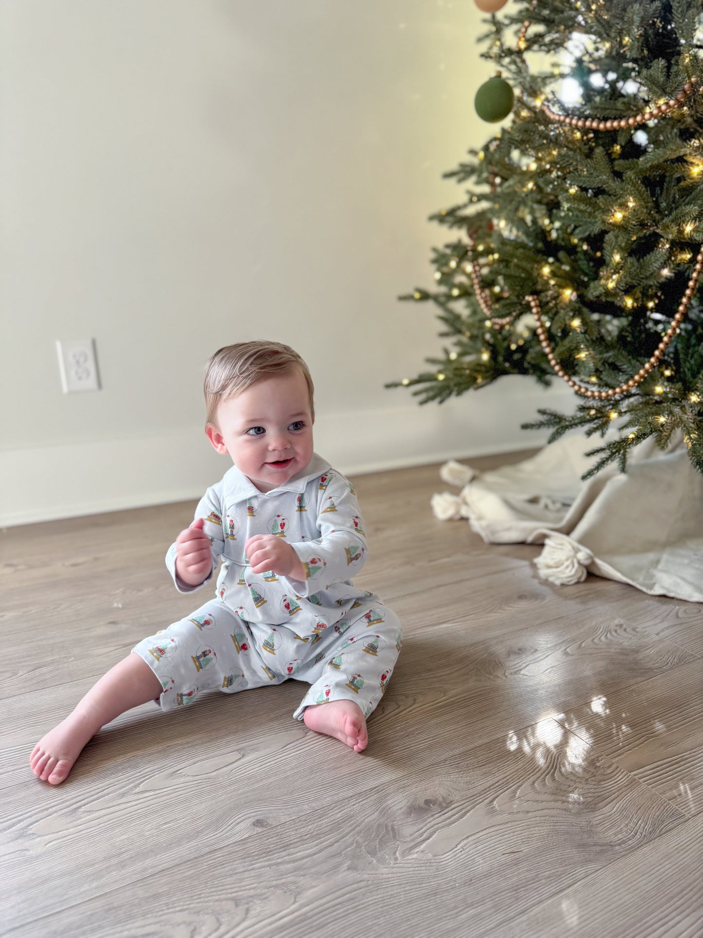 Blue Snow Globes Romper Hug Me First