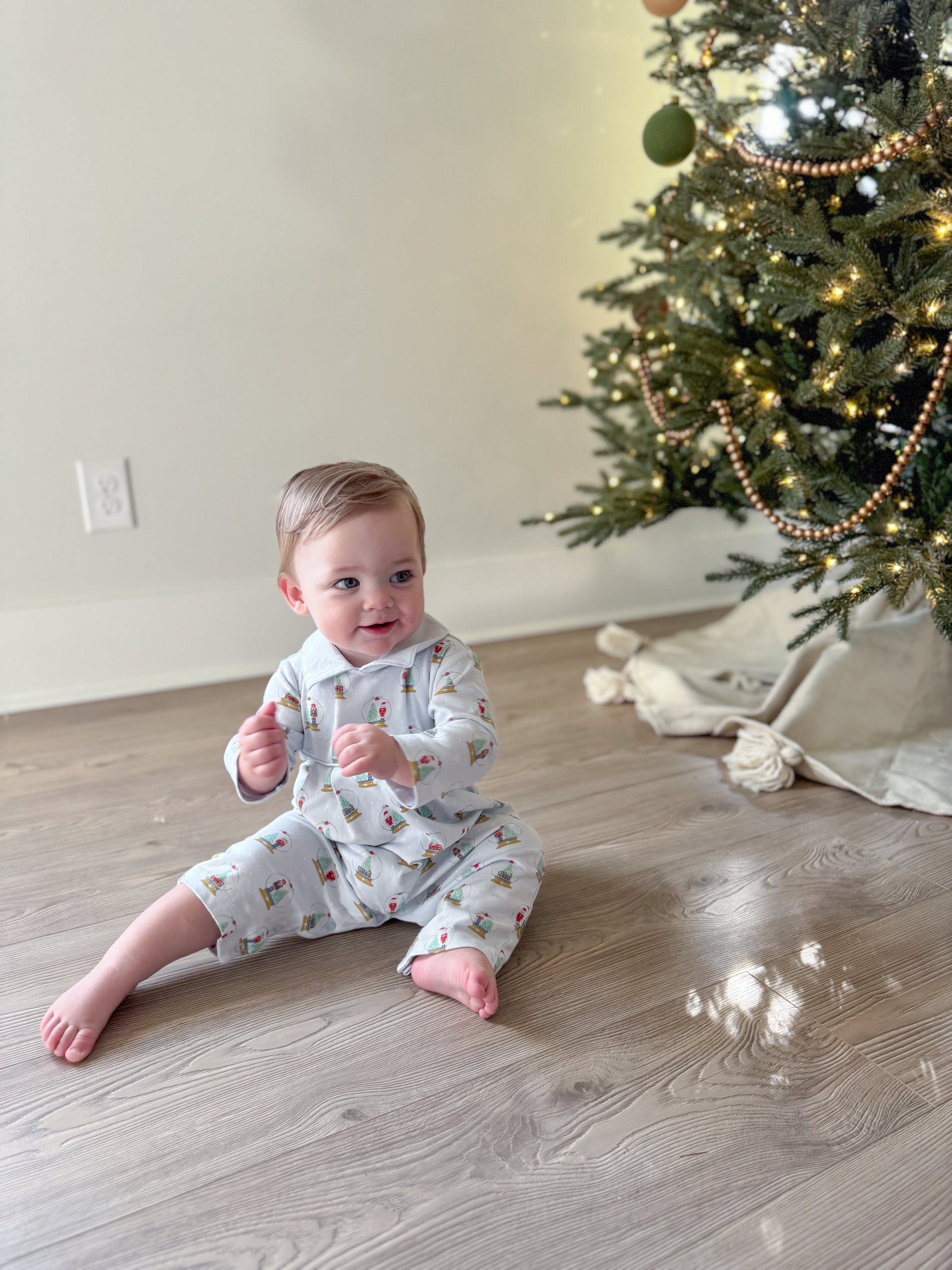 Blue Snow Globes Romper Hug Me First