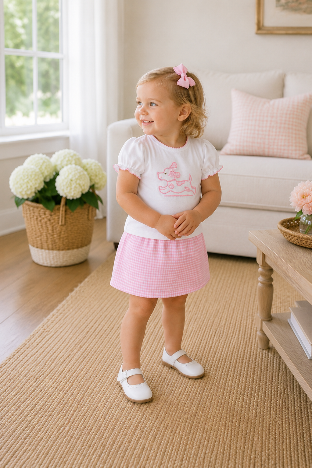 Pink Gingham Puppy Skort Set Petit Ami & Zubels