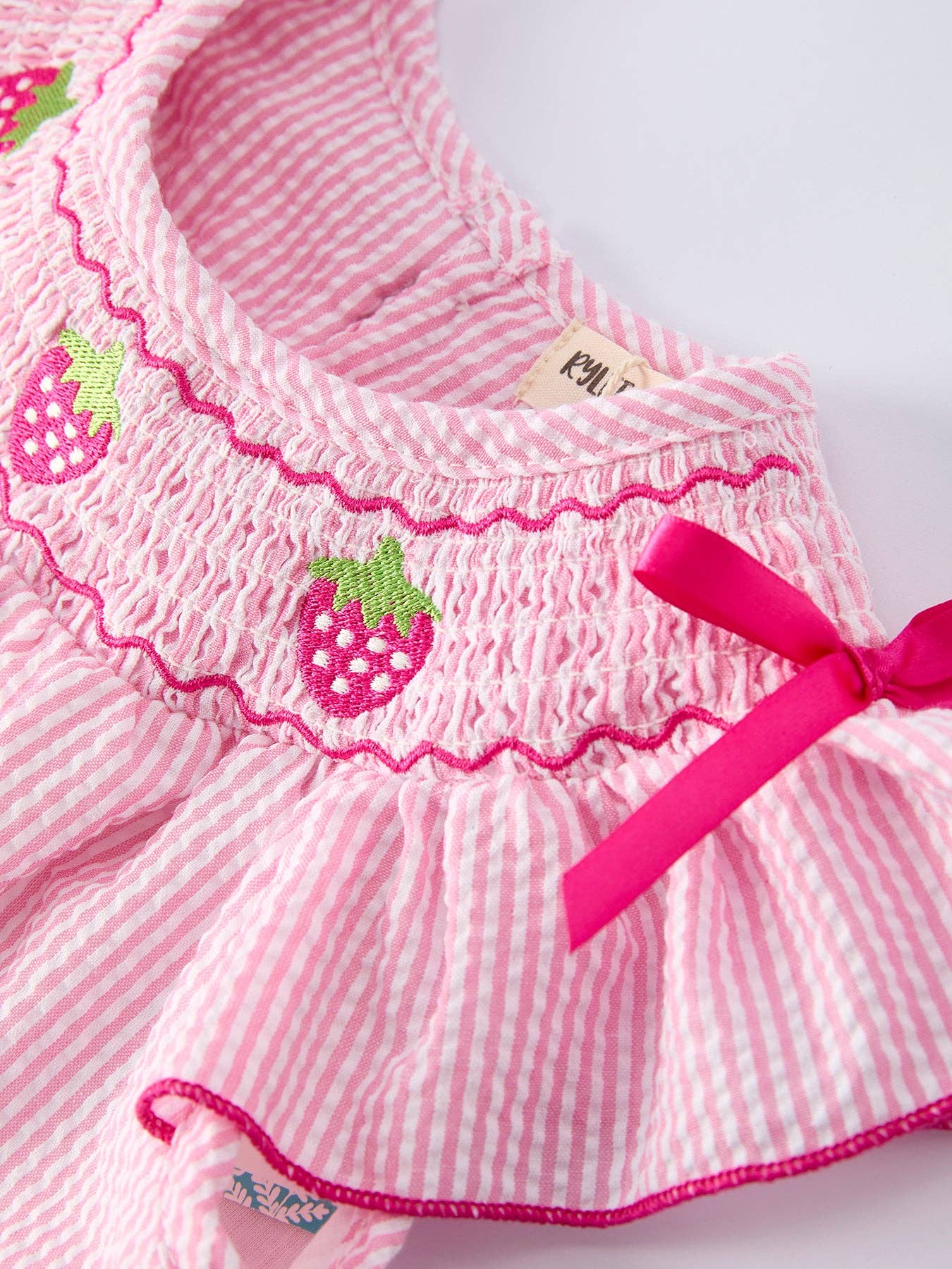 Strawberry Smocked Girl Dress Bow Ruffle Rylee Faith Designs