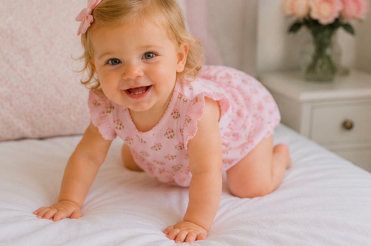 Tiny Tailgater Print Bubble - Pink Magnolia Baby