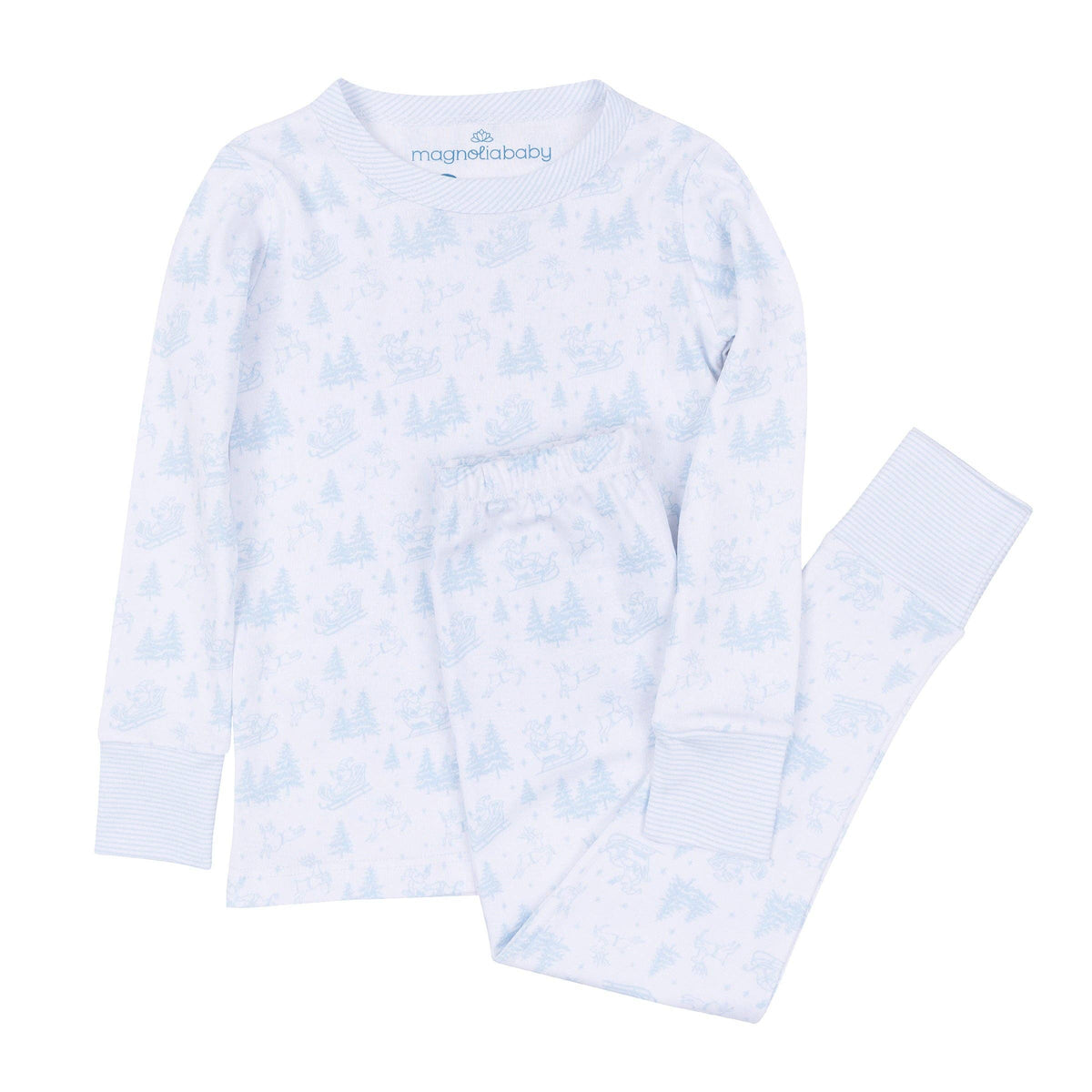 Holiday Toile Long Pajamas - Light Blue Magnolia Baby