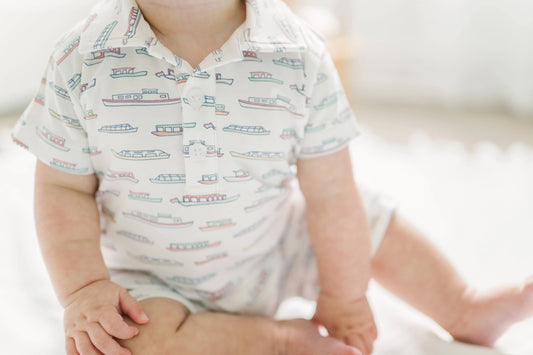 Harbor Days Collared Romper Feather Baby