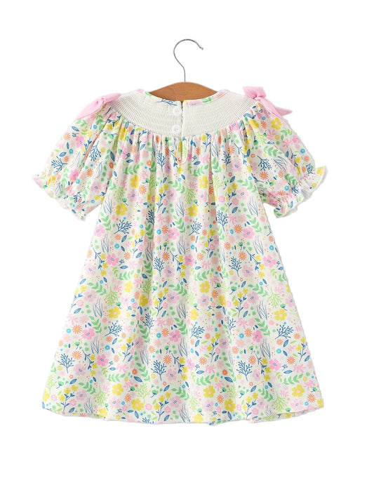 Easter Bunny Embroidered Pom-Pom Short-Sleeved  Girls Dress Rylee Faith Designs