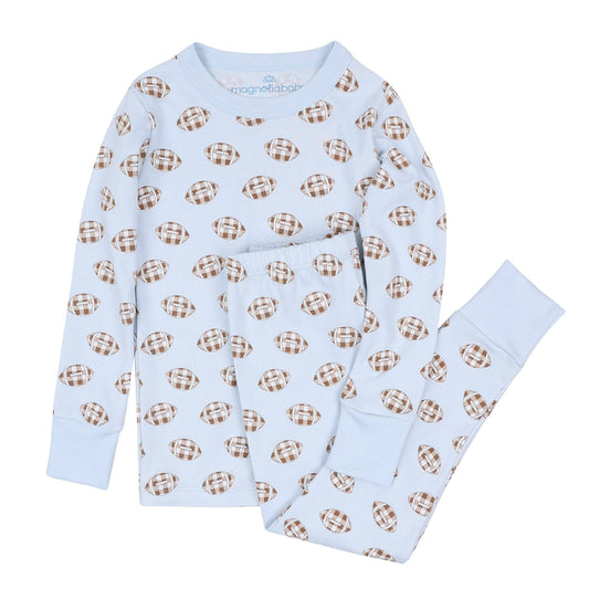 Tiny Tailgater Long Pajamas - Light Blue Magnolia Baby