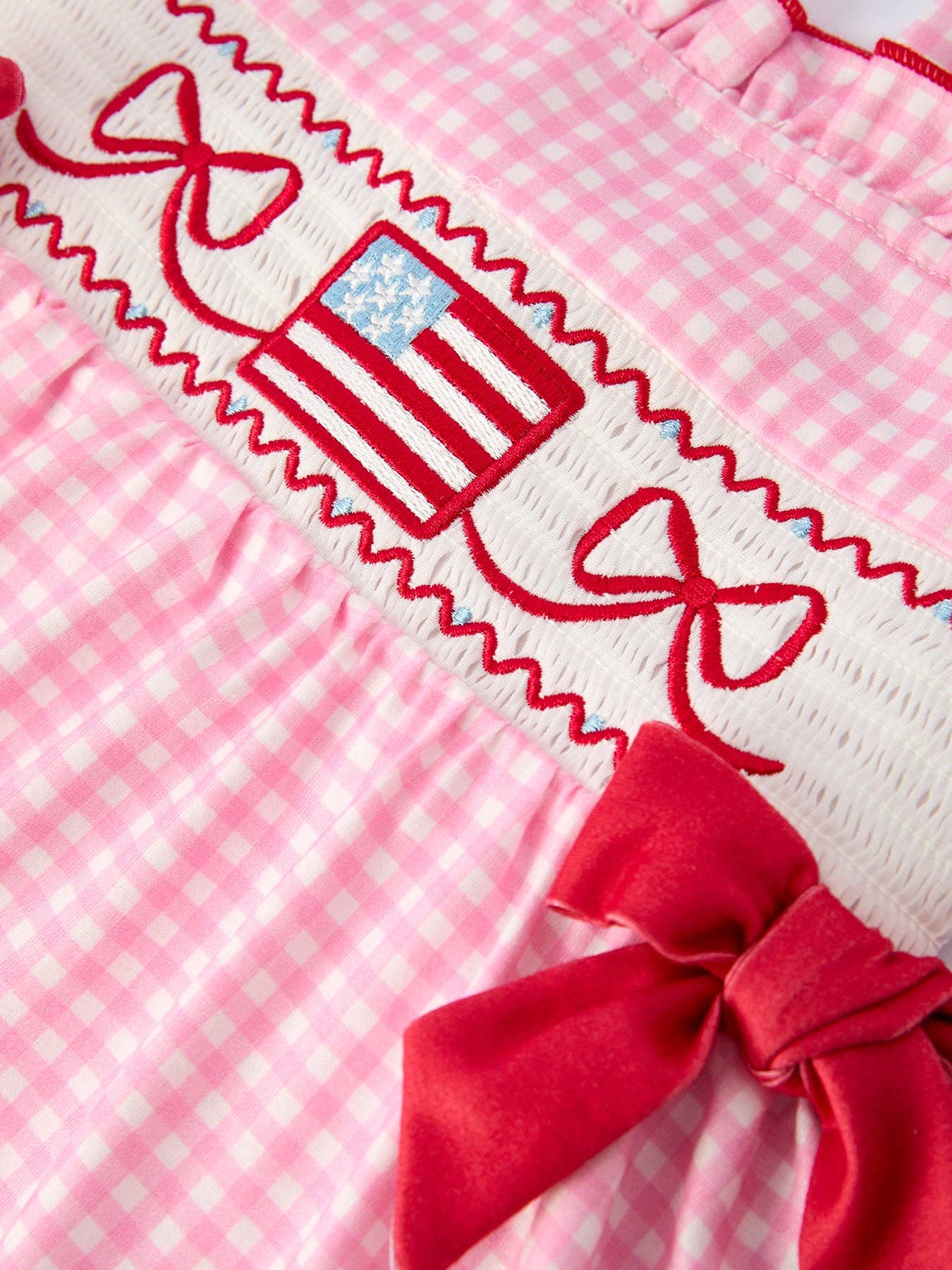 4th of July Plaid Girls Dress Bow Ruffle Rylee Faith Designs