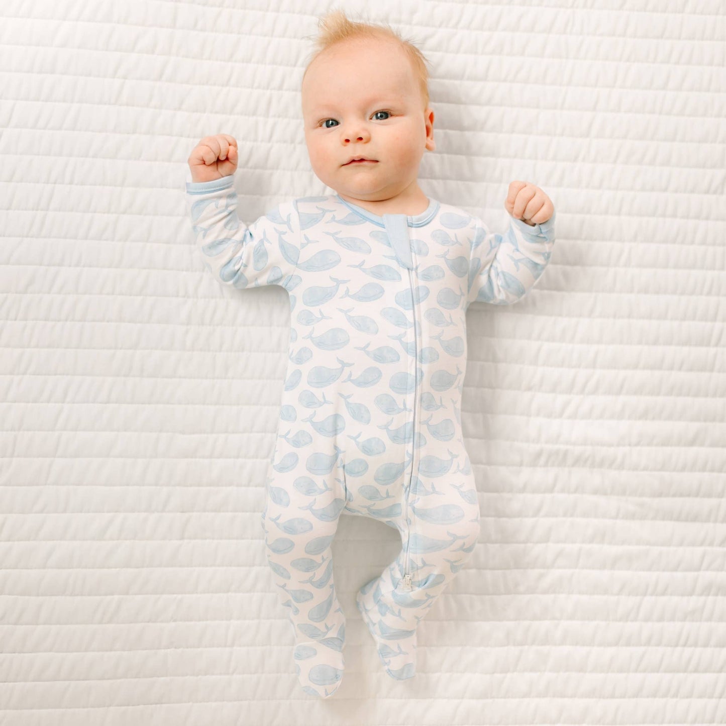 Azure Whales Print Zip Footie - Light Blue Magnolia Baby