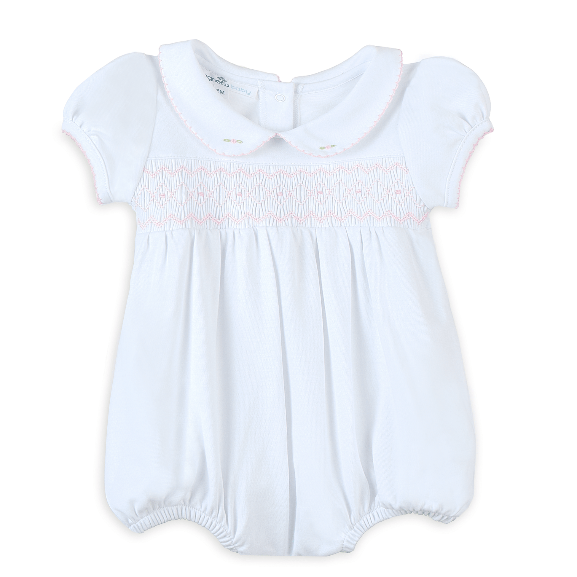 Lizzie's Classics Smocked Short Sleeve Bubble - Pink Magnolia Baby