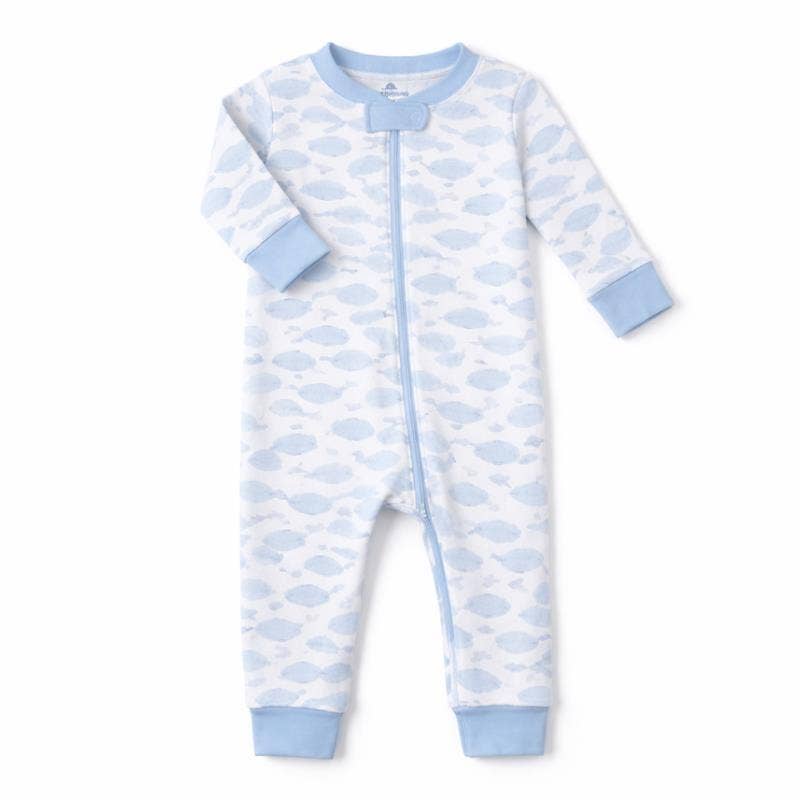 Azure Whales Zip Pajamas - Light Blue Magnolia Baby