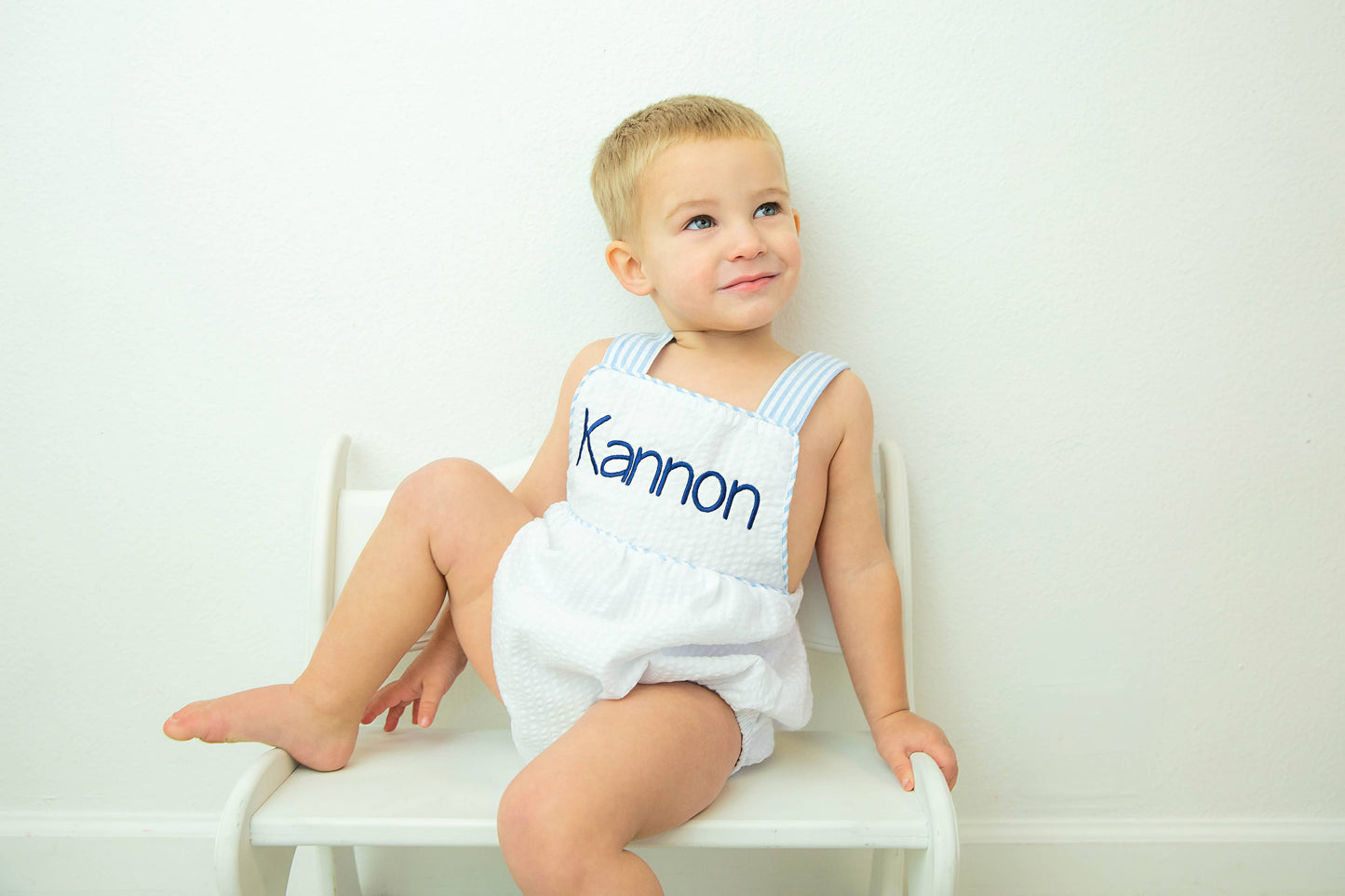 Unisex Seersucker Sunbubble - White with BLUE Trim Love That Cotton