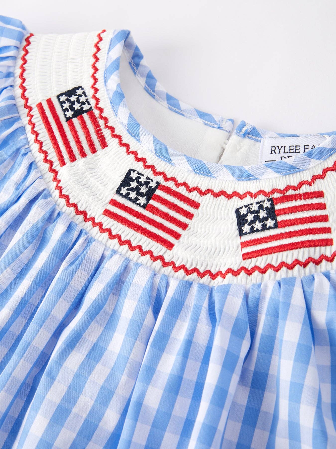 4th of july Flag Embroidery Smocking Girls Dress Rylee Faith Designs