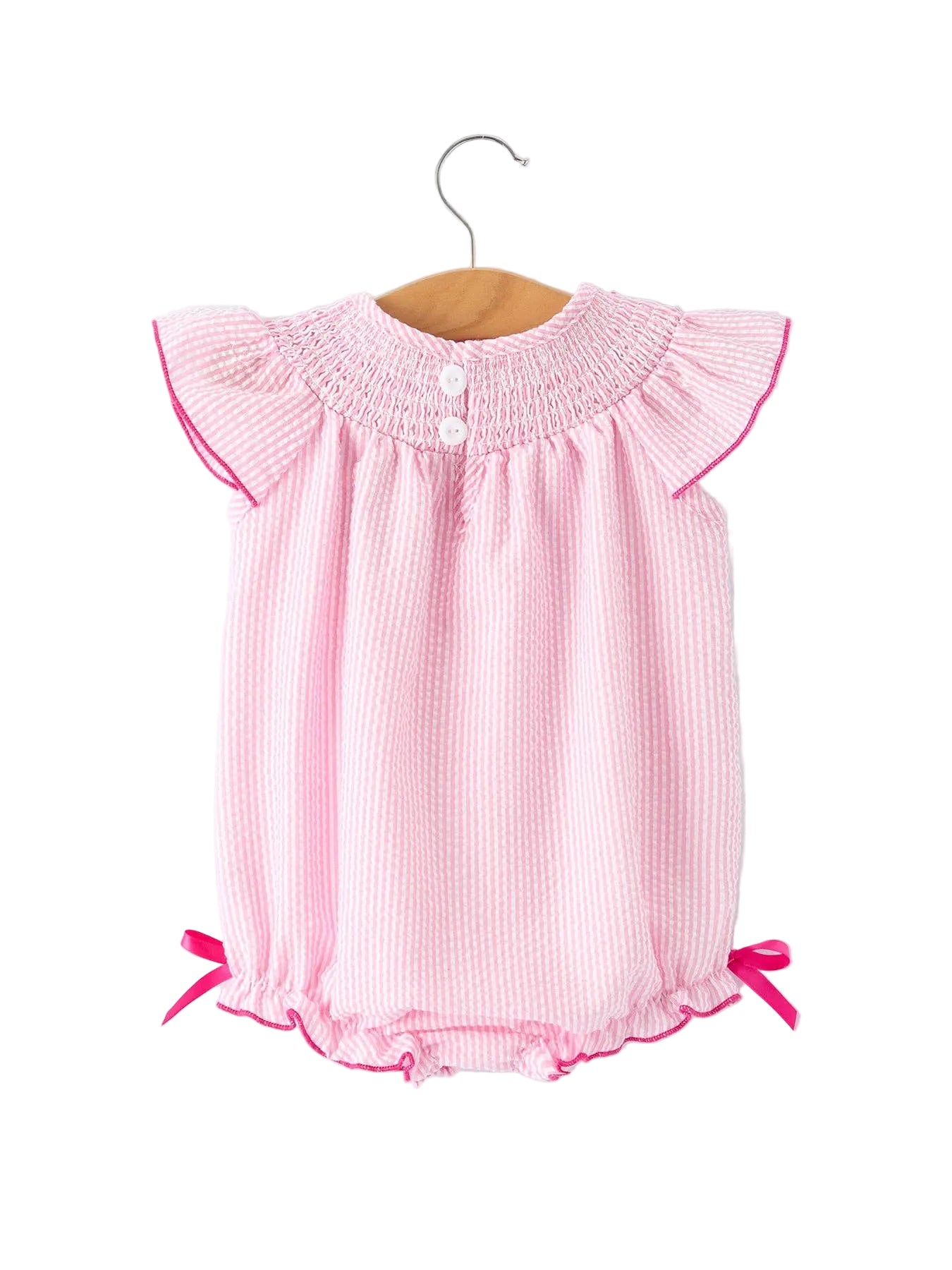 Strawberry Smocked Girl Romper Bow Ruffle Rylee Faith Designs
