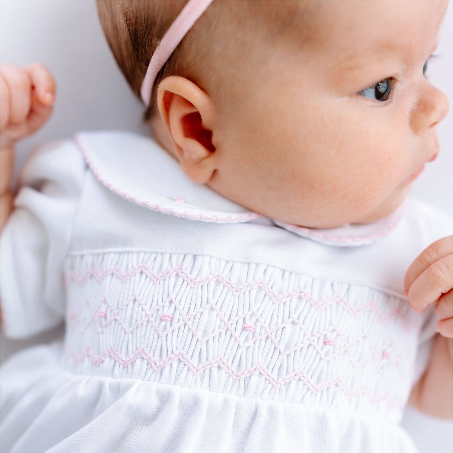 Lizzie's Classics Smocked Short Sleeve Bubble - Pink Magnolia Baby