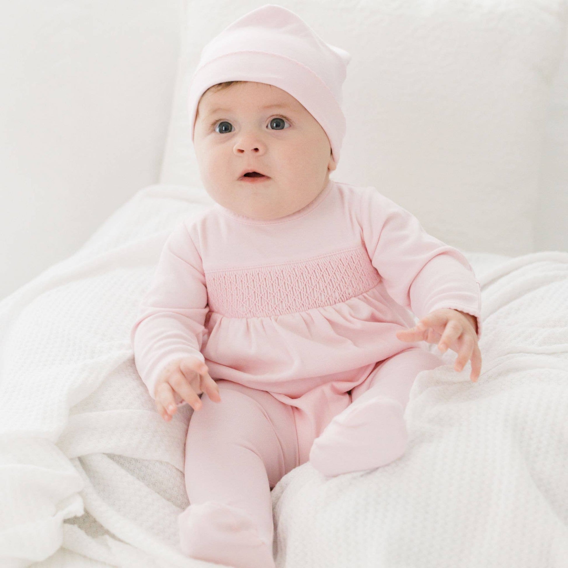 Essentials Solid Pink Smocked Footie Magnolia Baby