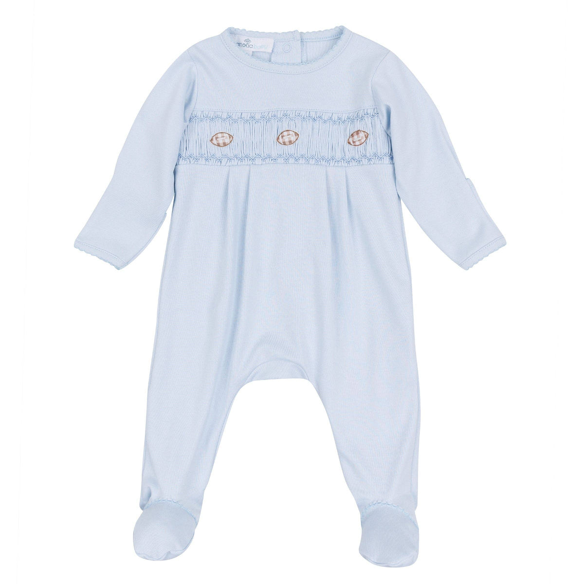 Tiny Tailgater Smocked Footie - Light Blue Magnolia Baby