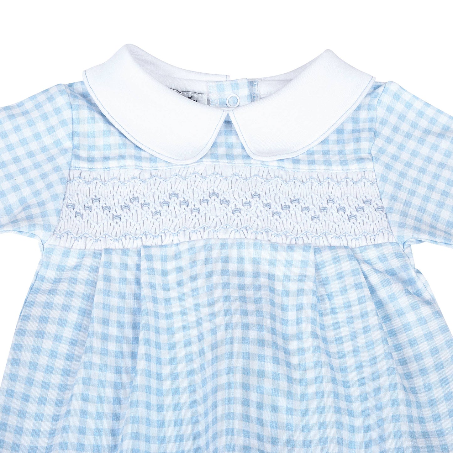 Blue Mini Checks Smocked Collared Footie