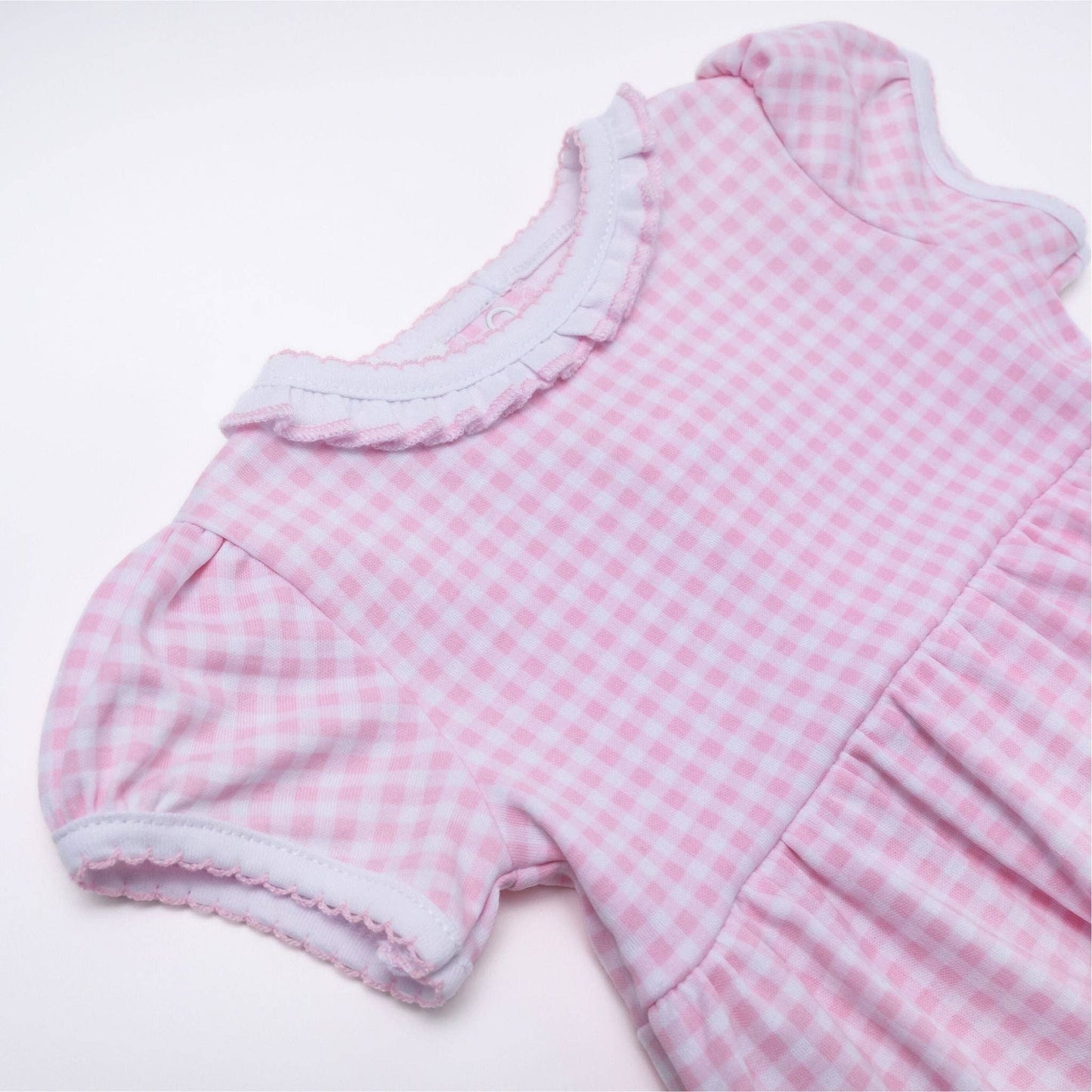 Mini Checks Short Sleeve Bubble - Pink Magnolia Baby