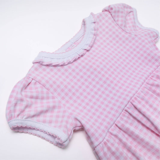 Mini Checks Short Sleeve Bubble - Pink Magnolia Baby