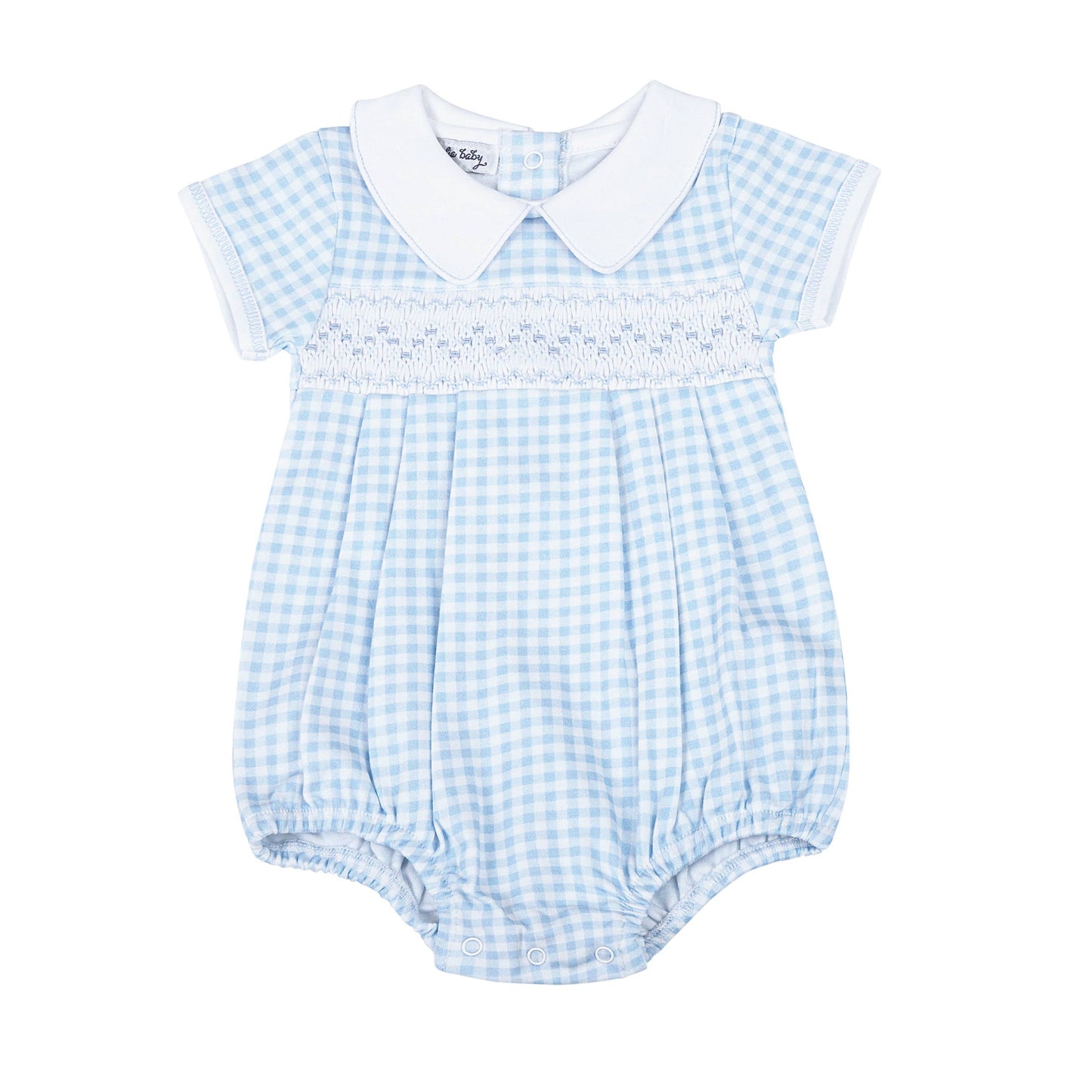 Mini Checks Smocked Collared S/S Bubble - Blue Magnolia Baby