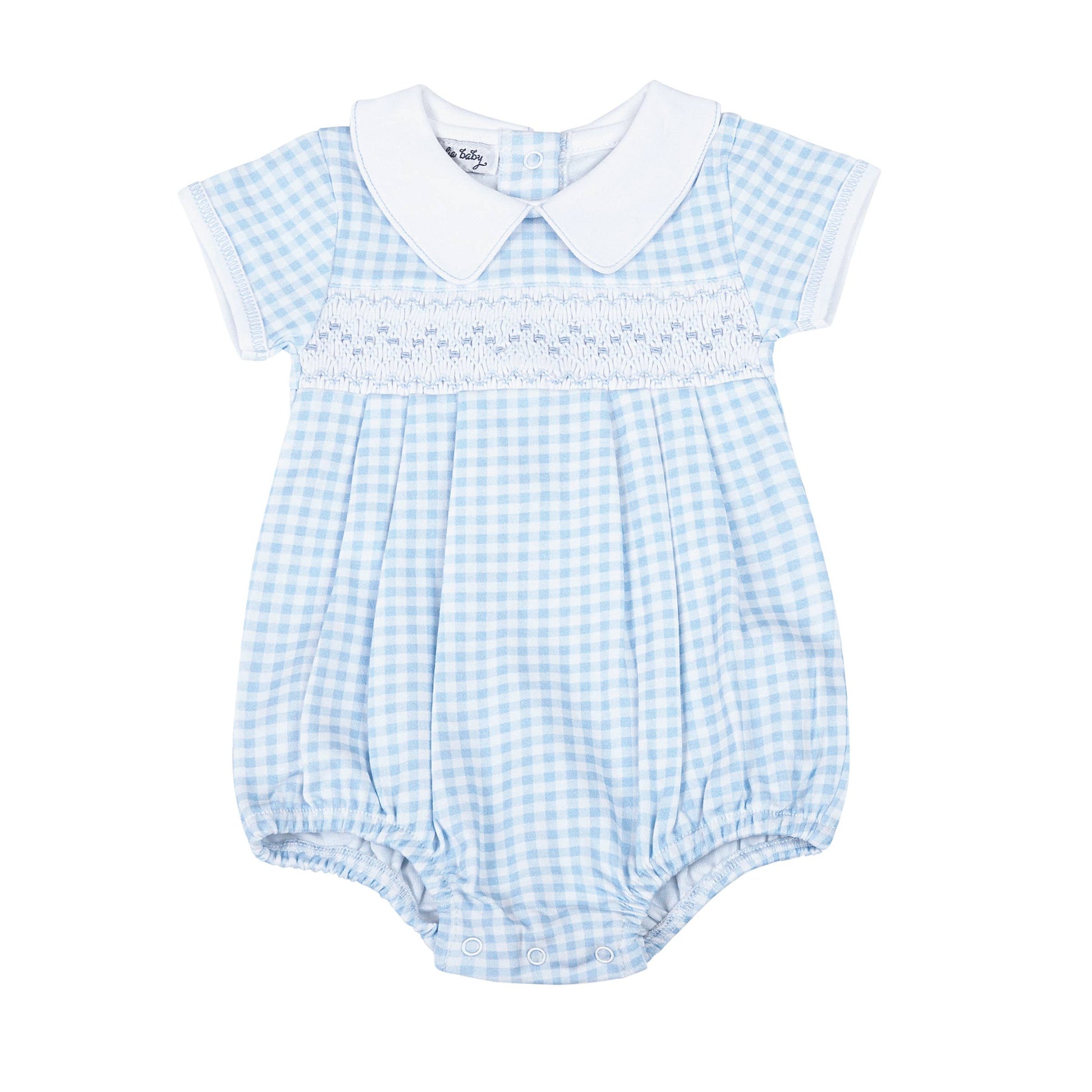 Mini Checks Smocked Collared S/S Bubble - Blue Magnolia Baby