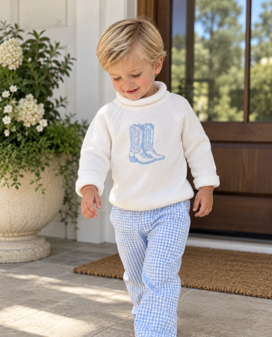 Darling Cowboy Boots Rollneck Sweater - Light Blue Magnolia Baby