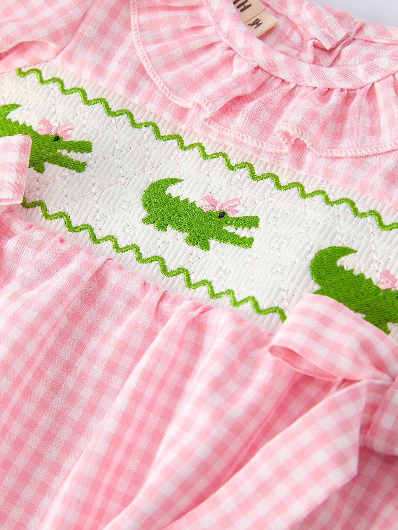 Baby Girls Summer Crocodile Embroidered Smocked Romper Rylee Faith Designs