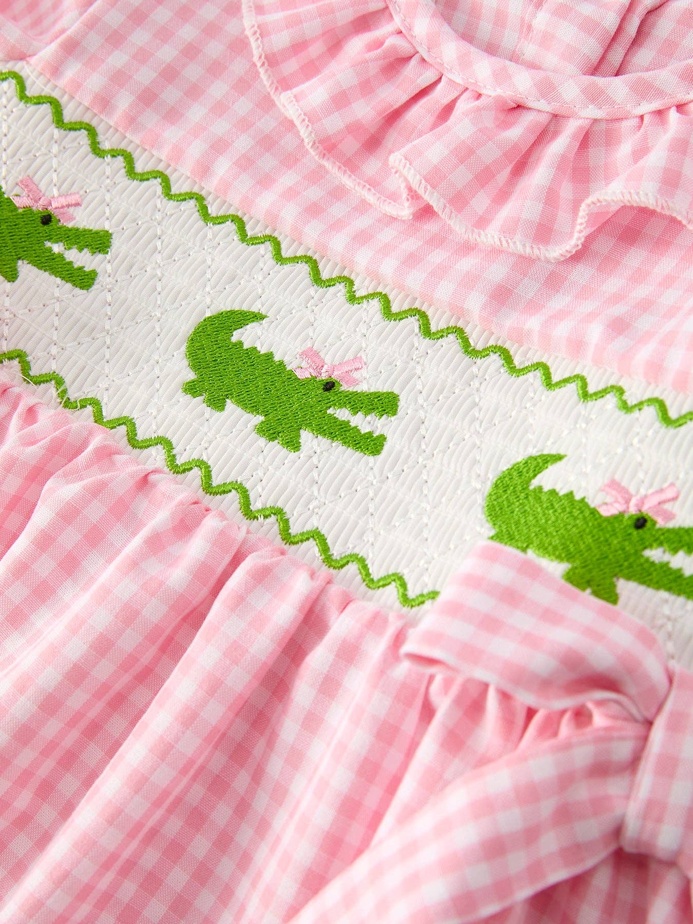 Girls Summer Crocodile Embroidered Smocked Dress Rylee Faith Designs