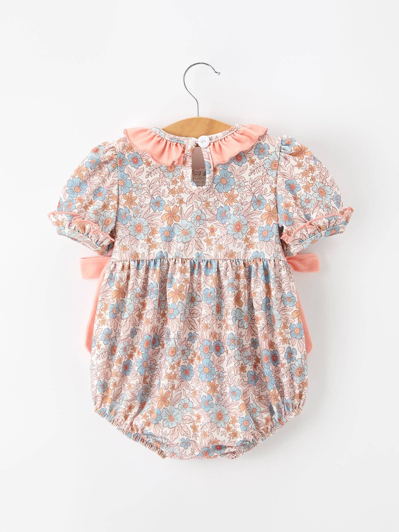 Fall Floral Baby Romper Smocked Ruffle Neck Bow Rylee Faith Designs