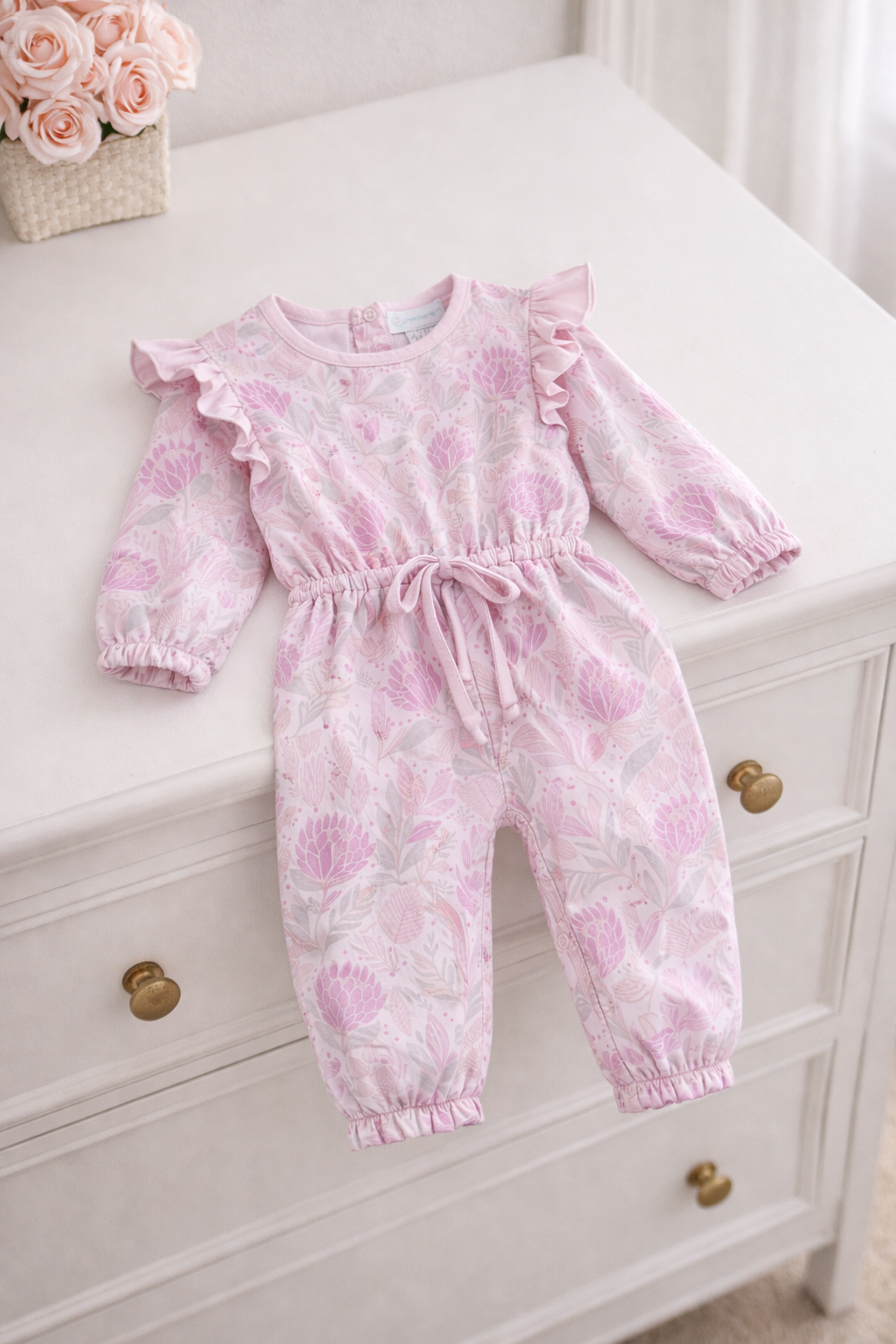 Lilah Pink Girls Romper Feather Baby