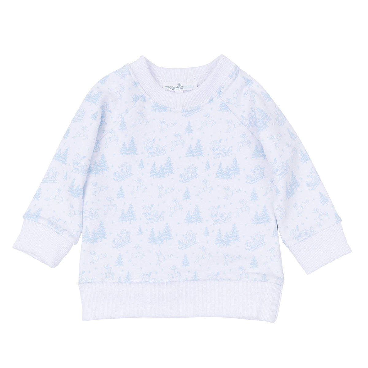 Holiday Toile Pullover Sweatshirt - White Light Blue Magnolia Baby