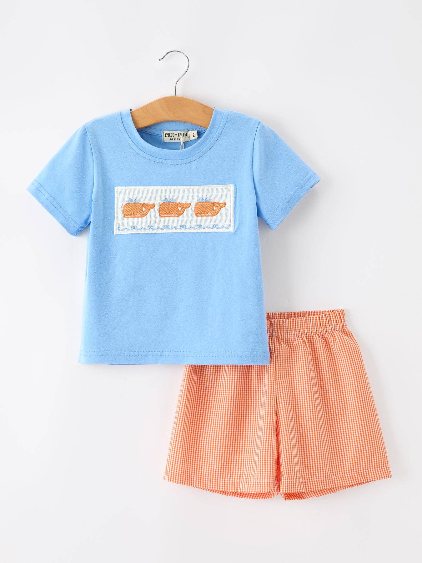Summer Whale Embroidery Boys Set T Shirt Plaid Shorts Outfit Rylee Faith Designs