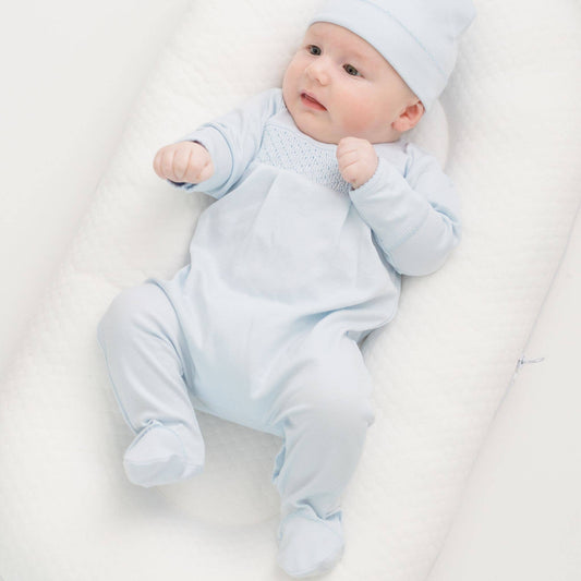 Essentials Solid Blue Smocked Footie Magnolia Baby