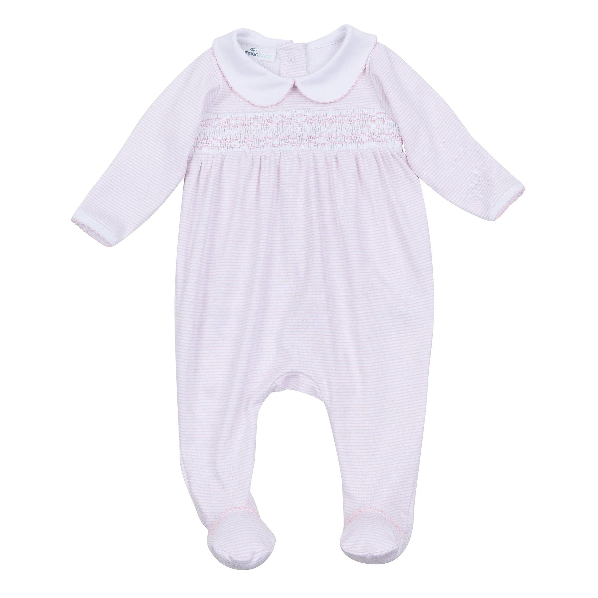 Mini Stripes Smocked Footie - Pink Magnolia Baby