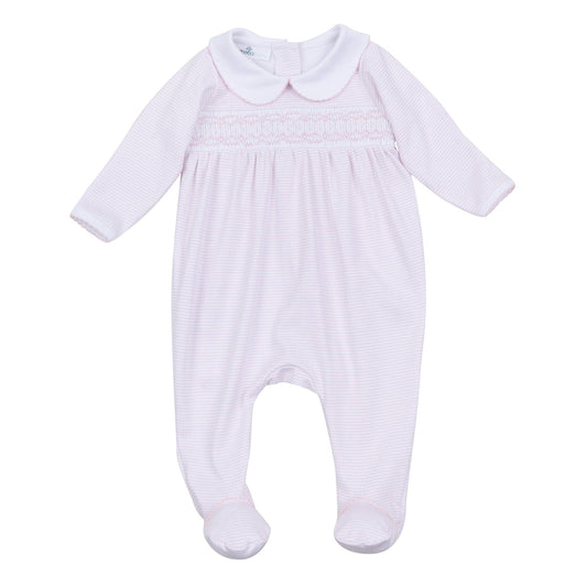 Mini Stripes Smocked Footie - Pink Magnolia Baby