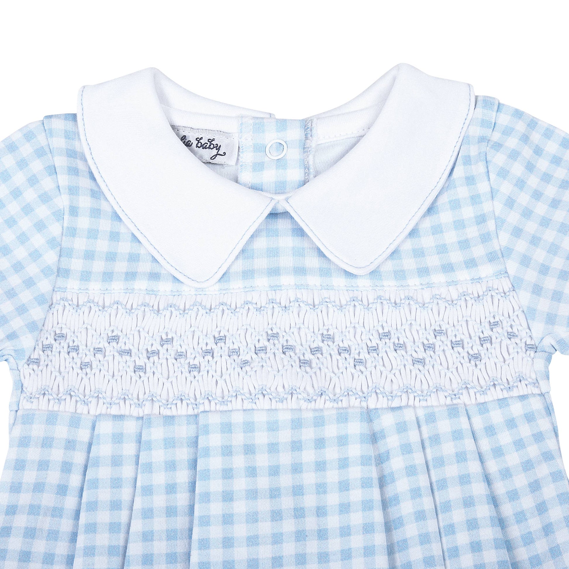 Mini Checks Smocked Collared S/S Bubble - Blue Magnolia Baby