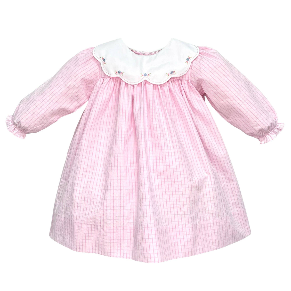 Embroidered Collar Pink Check Dress Petit Ami & Zubels