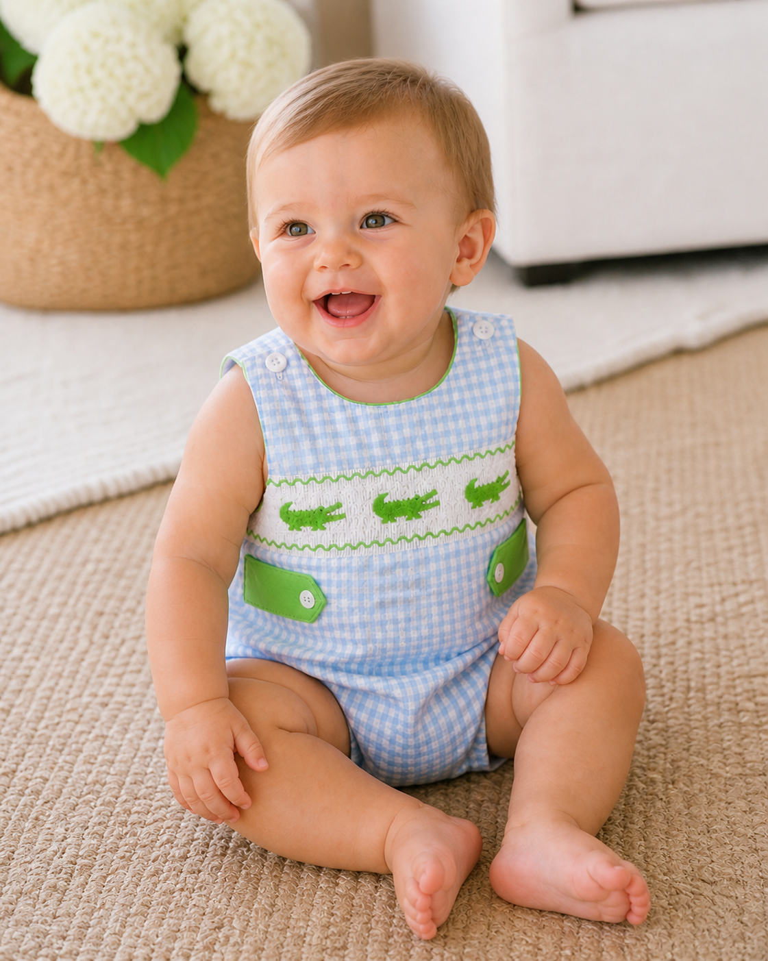 Boys Alligator Smocked Romper Rylee Faith Designs