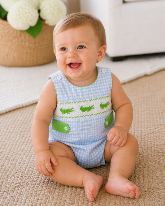 Boys Alligator Smocked Romper Rylee Faith Designs