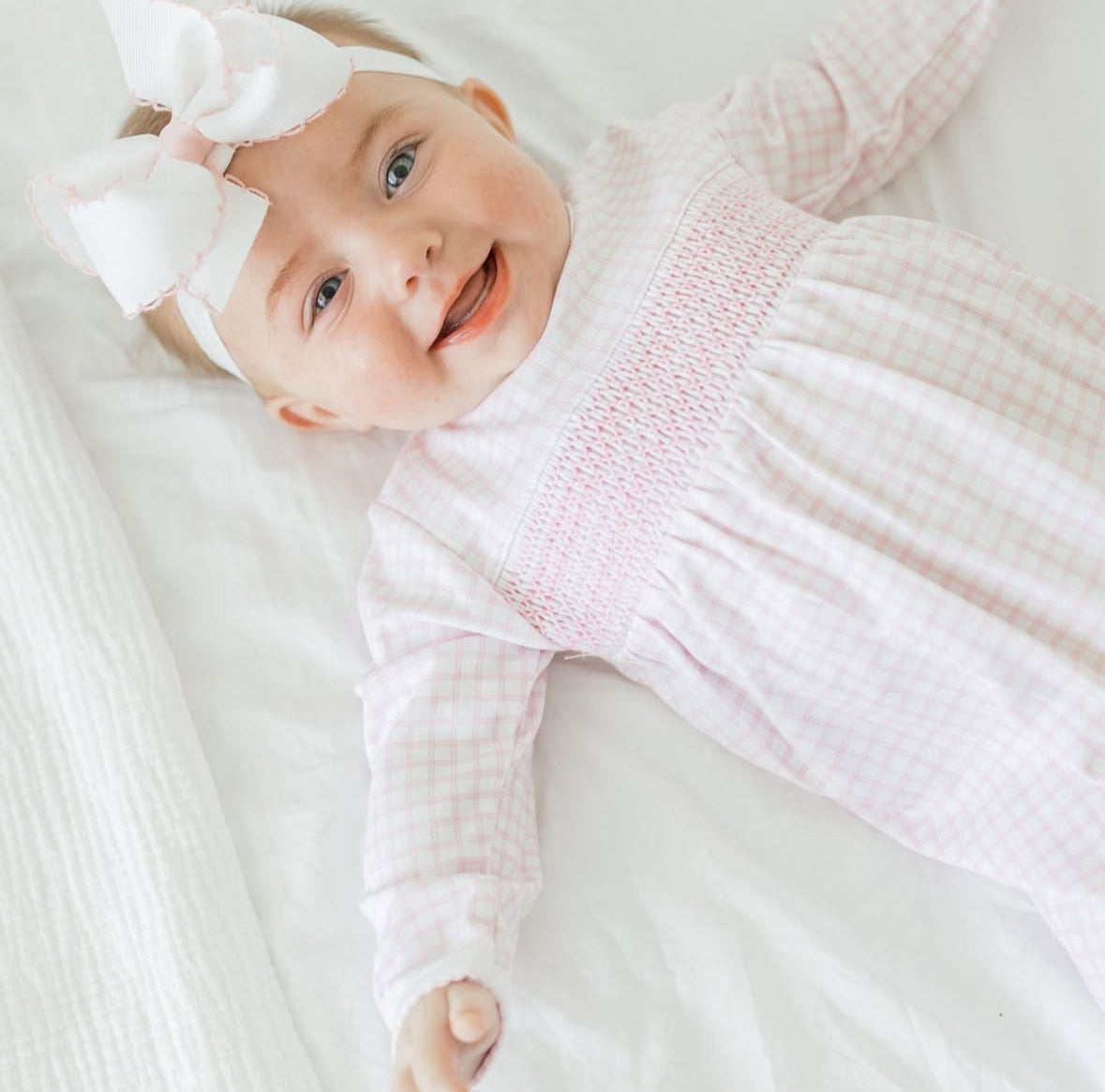 Baby girl soft cotton pink one size coming home outfit preppy southern gingham