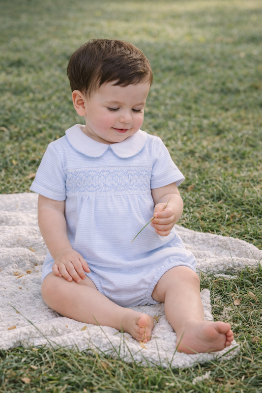 Mini Stripes Smocked Bubble - Light Blue Magnolia Baby