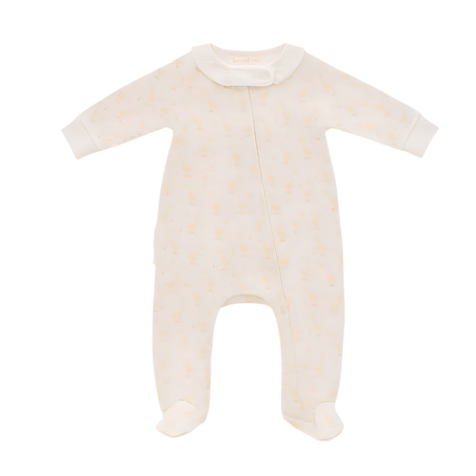 Baby onesie with a subtle pattern on a white background