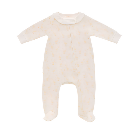 Baby onesie with a subtle pattern on a white background