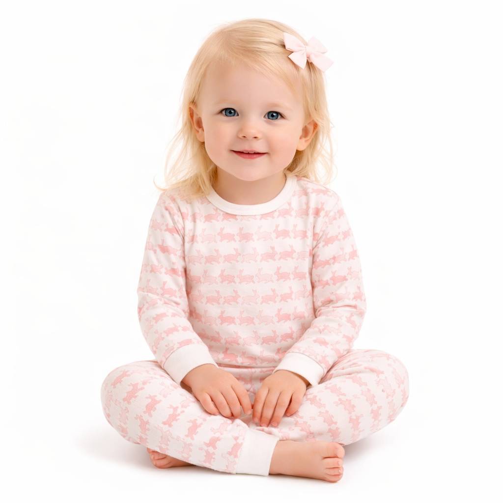 Bunny Hop Long Pajamas - Dusty Rose