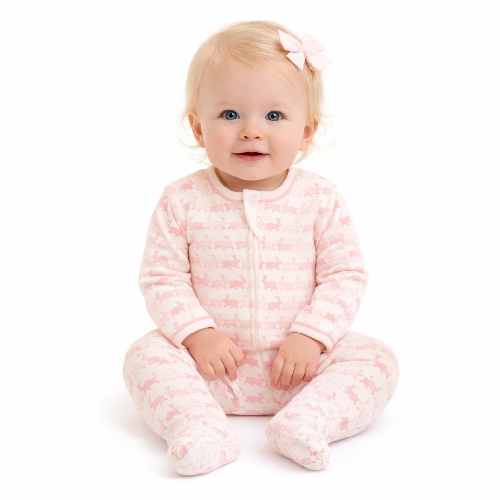 Bunny Hop Zip Footie - Dusty Rose