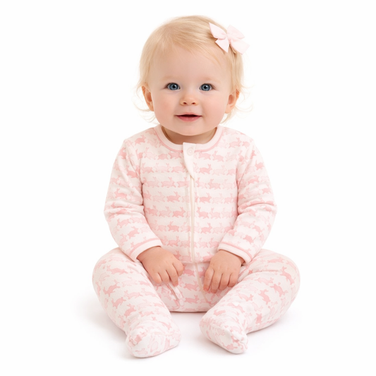 Bunny Hop Zip Footie - Dusty Rose