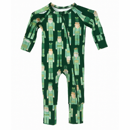Christmas Green Nutcracker Bamboo Zip Onesie PB & Grape