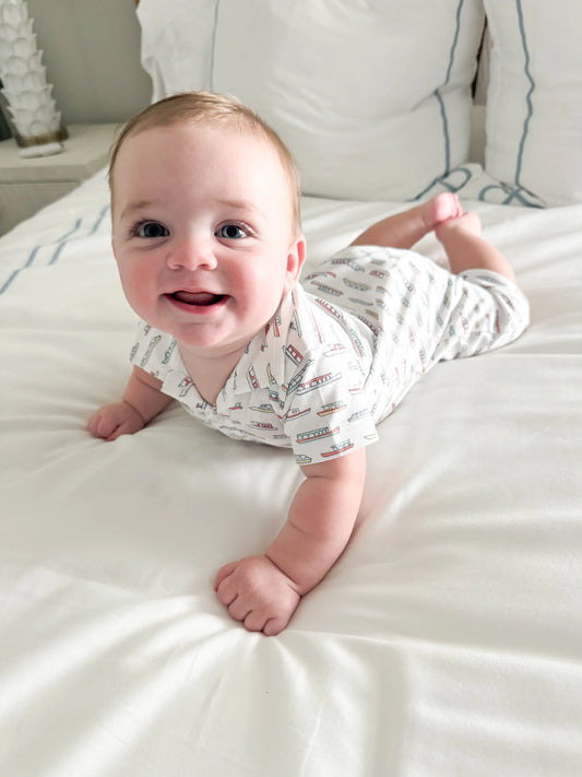 Harbor Days Collared Romper Feather Baby
