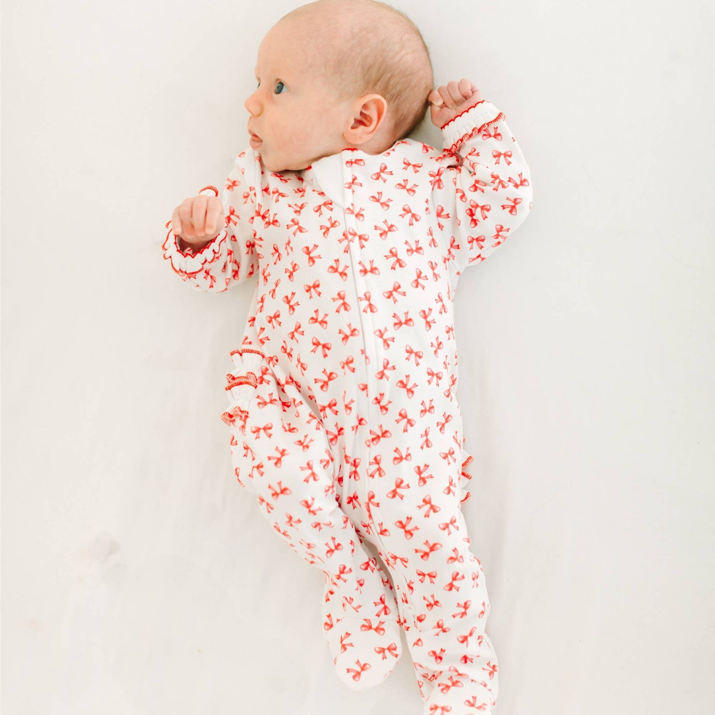 Scarlett Bows Print Zip Footie Magnolia Baby